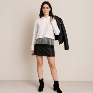 Pilcro Anthro Women's White Tulle-Hem Long Sleeved Hoodie Size Medium